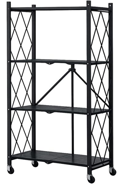 Biki رف تخزين معدني 4 طوابق قابل للطي بعجلات 127×72×34 سم أسود