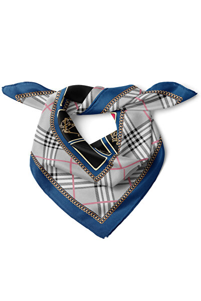 nehir eşarp Ekose & Zincir Detay At Figür Desen Fular Bandana 50x50 Cm