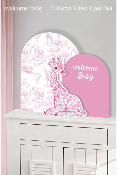 neşeli günlerim Safari Pembe Zürafa welcome Baby 3 Parça Masa Üzeri Ayaklı Pa...