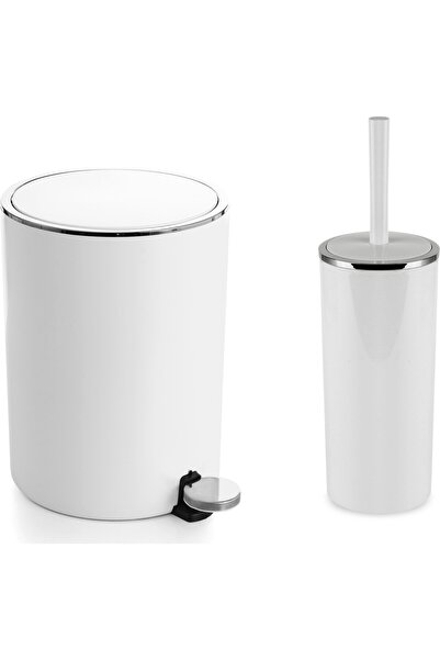 Prima Nova Primanova Lenox Pedal Trash Can Wc Brush White Set of 2