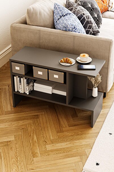 Hofga Sümela Raflı Yan Sehpa - Gazetelik, Dergilik, Kitaplık Antrasit