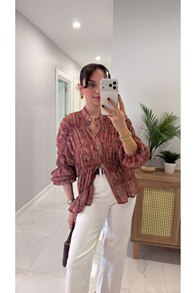 BİRCANÇİL Yubsy Kiremit Etnik Desenli Gömlek