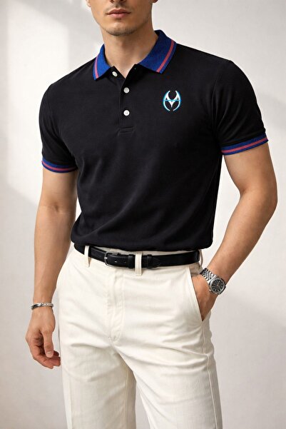 STITCH by MH Midnight Black Contrast Collar Polo with Signature MH Logo Detail