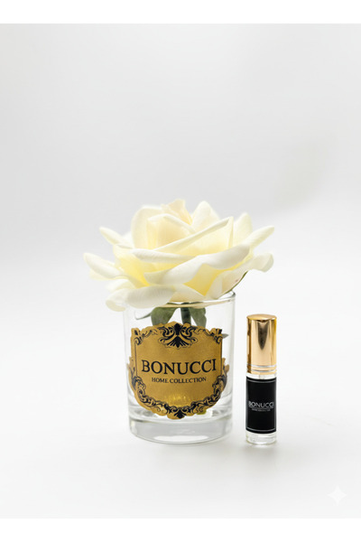 Bonucci Single Rose - Tekli Gold Vazolu Krem Gül Masa Üstü Dekoratif Obje