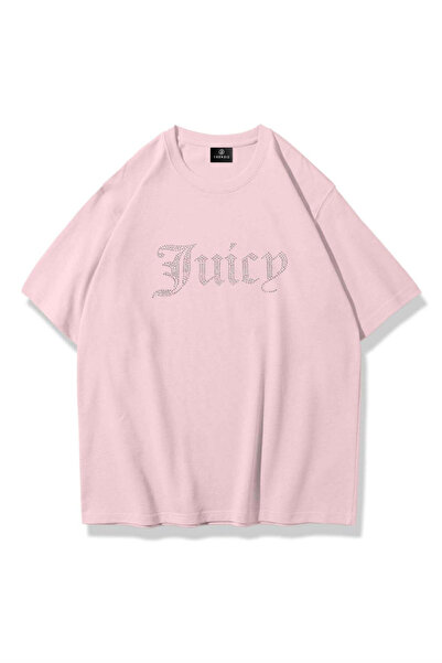 Trendiz Unisex Juiciy Taş Baskılı Tshirt Pembe