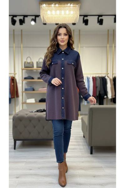 Invee Denim Detailed Shirt Jacket 7203 Rose