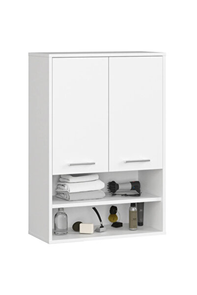 SERSIMO Dulap de baie montat pe perete, cu 2 uși și 2 rafturi deschise, PAL d...