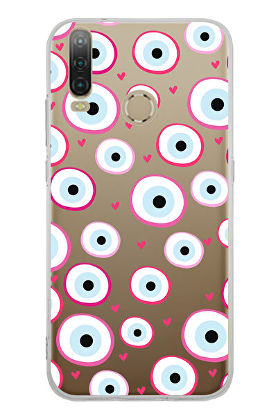 FLAMENKO حافظة هاتف شفافة بنمط خرز العين الشريرة باللون الوردي متوافقة مع جها...