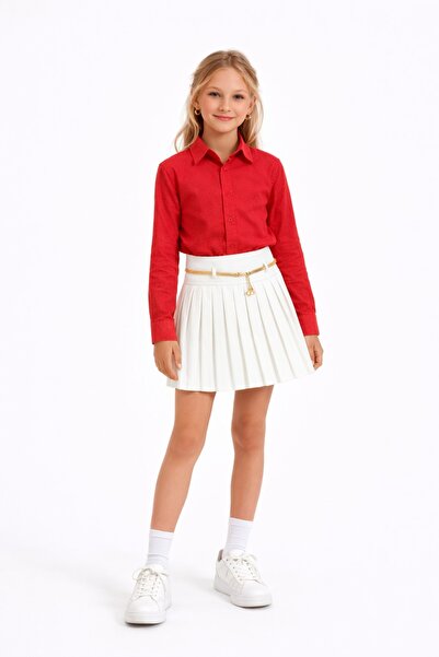 Nacar 23 Nisan 29 Ekim Gösteri Kıyafeti Kız Çocuk Gömlek & Pileli Etek Şık Takım