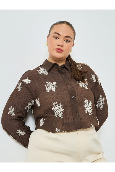 Styli Plus Size Embroidered Long Sleeve Shirt