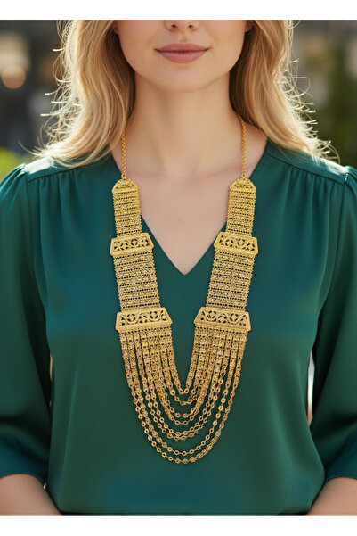 BİJU YILMAZ 22K Altın Kaplama Urfa Akıtması Madonna Kolye - 2622ko04