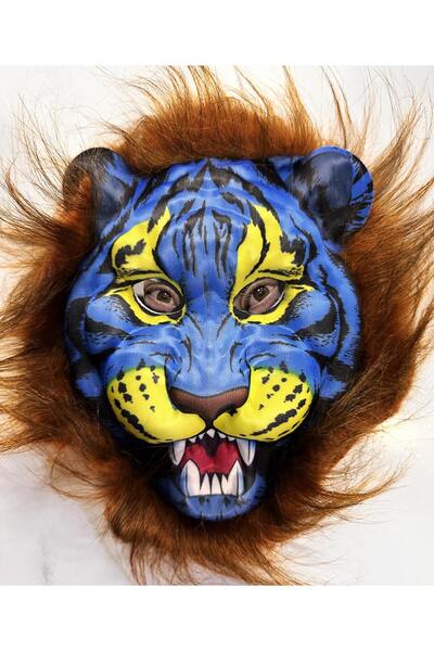 CT STONES Blue Face Wolf Tiger Mask with Brown Mane Hair Mega Plush No 38