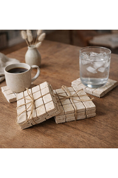 zekmar home stone Doğaltaş Mozaik 4'lü Bardak Altlığı Seti/ Dekoratif Taş Altlık