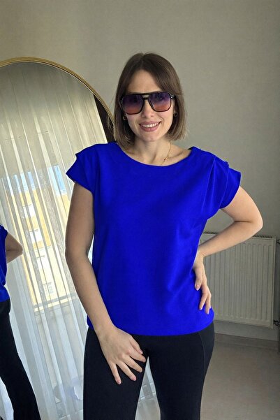 Mivida Omuzları Drapeli Petek Kumaş Saks Bluz