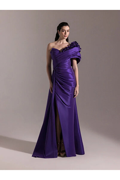 Kenzel Çiçek Detaylı Yırtmaçlı Balık Abiye Elbise