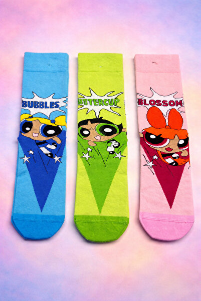 SoleStory Çizgi Film Süper Kızlar Temalı Renkli Soket Çorap – Unisex Eğlencel...