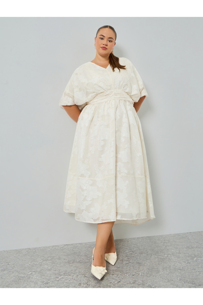 Styli Plus Size White A-Line Midi Dress