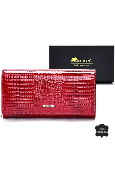 JERMYN'S Monza genuine leather women's wallet, red with crocodile pattern