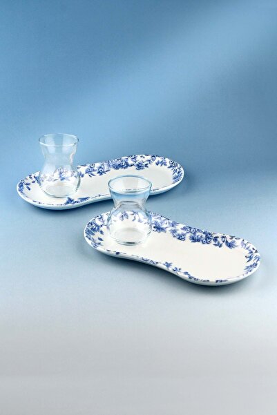 Bursa Porselen Dekor Pure blue 2 kişilik sunumluklu çay takımı