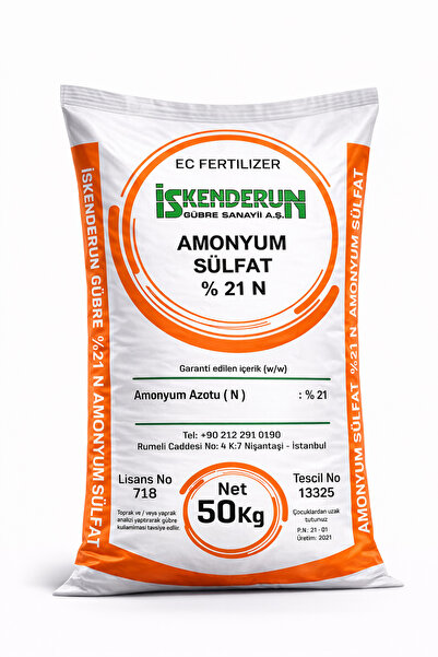 İSKENDERUN GÜBRE Amonyum Sülfat %21 Azot %24 Kükürt %100 Suda Çözünen Kristal...