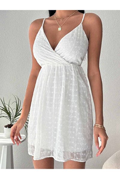mass fashion Γυναικείο φόρεμα με τιράντες και κέντημα