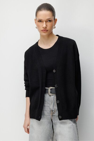 Mixray 7023 women's buttoned basic premium cardigan black