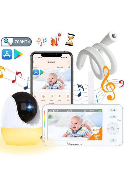 VisionHub Baby Monitor Video WiFi 2in1 Phone App, 1080P Audio-Video Camera, V...