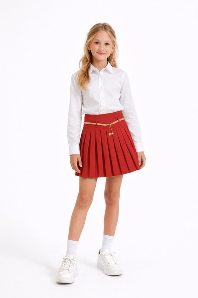 Nacar 23 Nisan 29 Ekim Gösteri Kıyafeti Kız Çocuk Gömlek & Pileli Etek Şık Takım