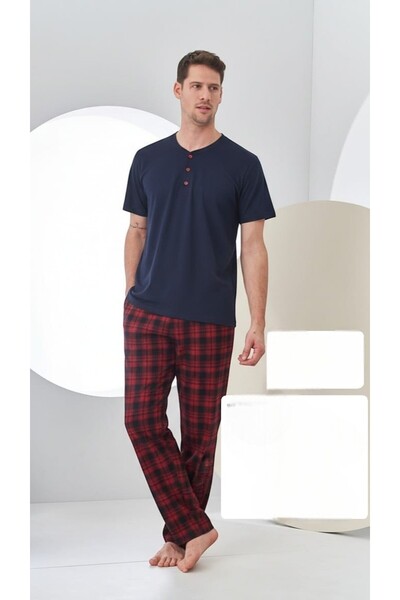 Pjs Pijama SET DE PIJAMALE BĂRBĂTESC CU MÂNECĂ SCURTĂ ÎN CAROURI PJS