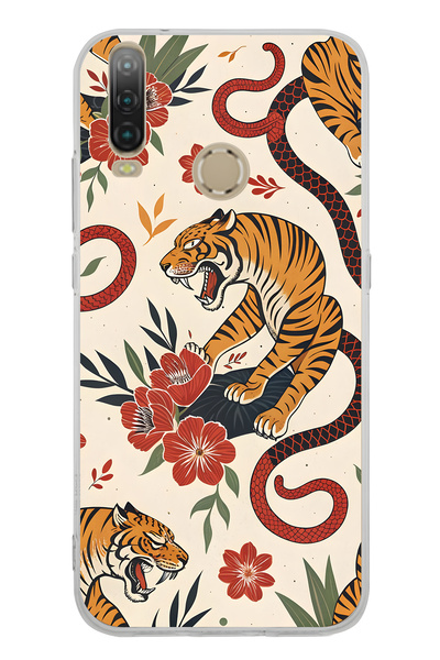 FLAMENKO حافظة هاتف شفافة بنمط التايغان والثعبان متوافقة مع جهاز General Mobi...