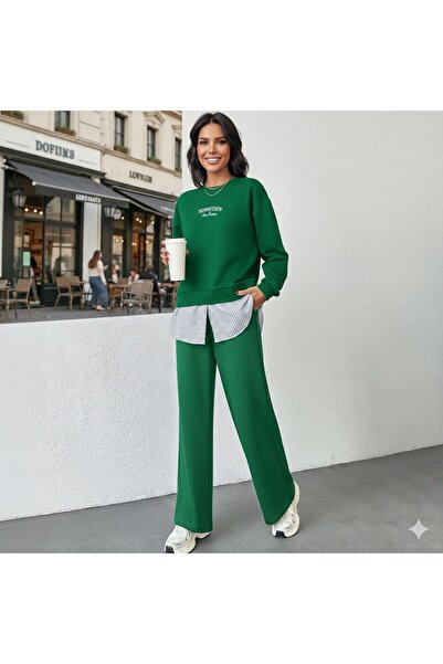 onlymoon Women's Green Printed 2-Thread Sports Set ◆   Shirt with Details ◆  ...