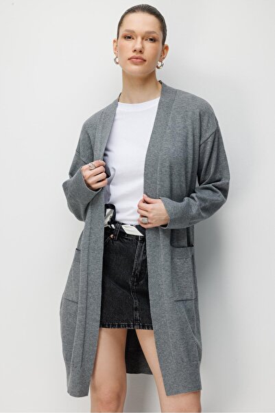 Mixray 7026 Жіночий базовий трикотажний кардиган з кишенями, антрацит