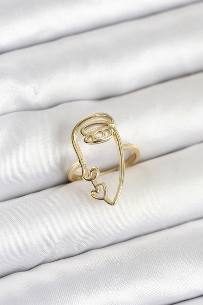 Twin Store Brass Gold Color Picasso Style Single Line Face Model Women's Ring