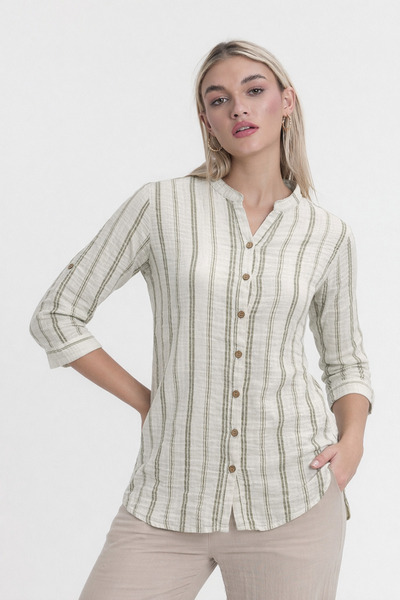 Heaven Ephesus Müslin Gömlek -Kadın Müslin Çizgili Gömlek - 1015