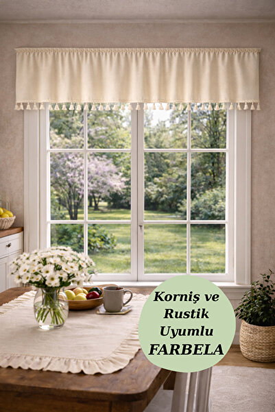 perde plus Tassel Detailed Farbela, Short Background Curtain 1 Piece Farbela,...