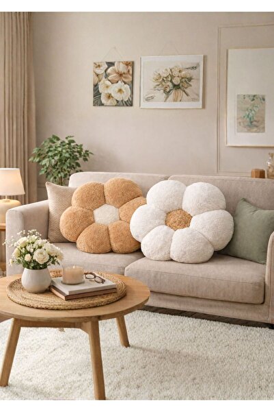 TrendTopic Peluş 45 Cm Dev İkiz Papatya Dekoratif Yastık Kırlent Minder Papat...