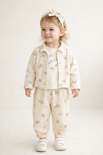 Ugly Duck Nk Flower-Patterned Triple Set for Ages 1-4 - Cream