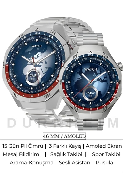 DURKHEİM AMOLED Bluetooth Arama Özellikli Akıllı Saat | 15 Gün Pil | 3 Kayış ...