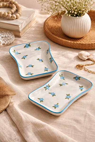 Anadolu Saray Blue Floral Patterned Ceramic Jewelry & Presentation Plate Set ...