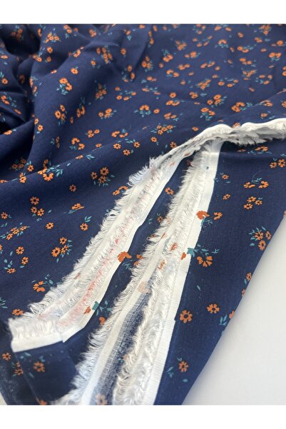 ELNA KUMAŞ Lacivert Çiçek Desenli Pamuk Viskon Kumaş Elbiselik Bluzluk 150 cm...