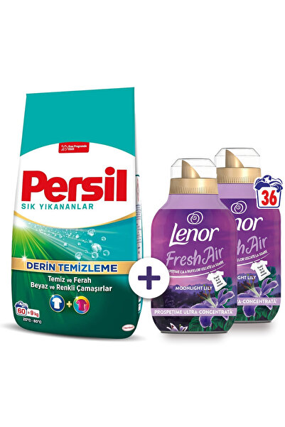 Persil Family Saver Pack: Powder 9kg + Lenor Fresh Air Moonlight Lily Softene...