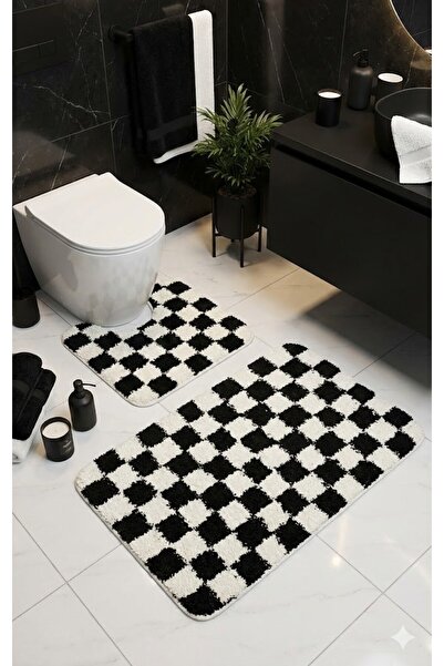 EUROBANO Chess Dama Patterned Latex Non-Slip Base Machine Washable 2-Piece Bo...