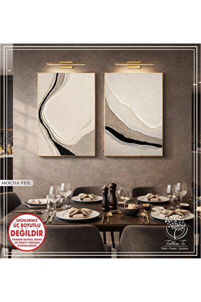 Tablomtr Mocha Veil - Dijital Baskılı Gold Metal Çerçeveli Gerçek Camlı 2'li ...