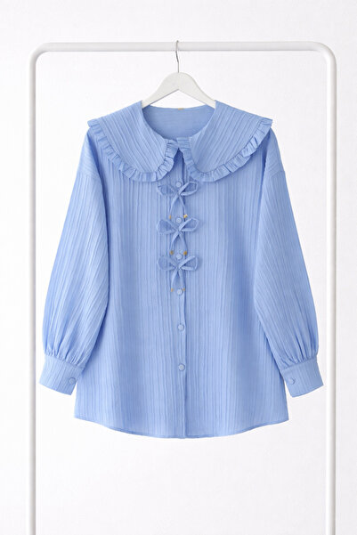 Kirazgym Women's Stylish Pleated Ruffle Collar Tie Detailed Long Sleeve Blous...