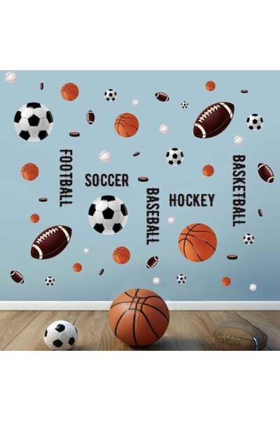 Amimagen Wall Sticker Kids Sports, Basketball, Football and Rugby, Set of 8 S...