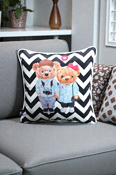 LUX VIE غطاء وسادة 45x45 سم بنمط دمية دب - قماش بيبي فيس أبيض مع سحاب خفي