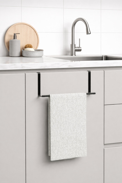 VİE HOUSE Siyah Havlu Askısı Askılı Havlu Rafı Dolap Kapağı Havlu Askısı