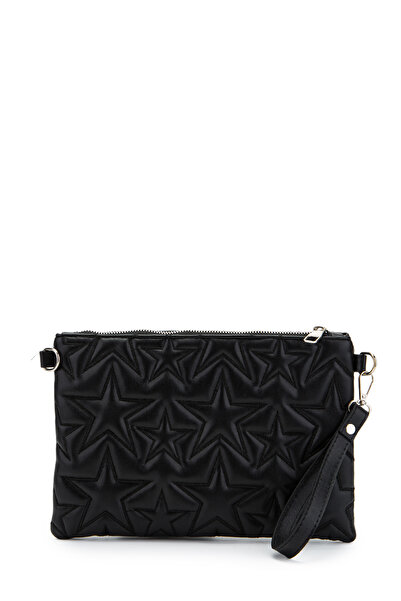 minebag Star Stitched Clutch Star Faux Leather Women's Bag Black