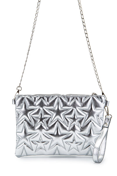 minebag Yıldız Dikişli Clutch Star Kadın Çanta Gümüş Rugan