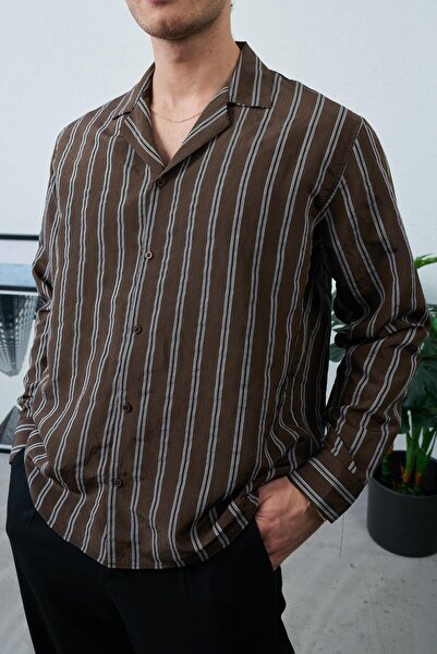 duo fideles Men's Striped Patterned Long Sleeve Regular Fit Summer Shirt